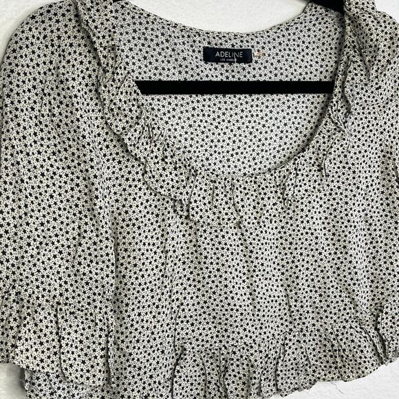 Star Print Size Small Ruffle Hem Crop Top Women’s Flowy Boho Indie Blouse - Picture 4 of 11